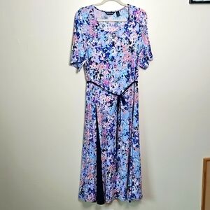 Nina Leonard Tie Waist Sheath Dress Blue Purple Extra Large